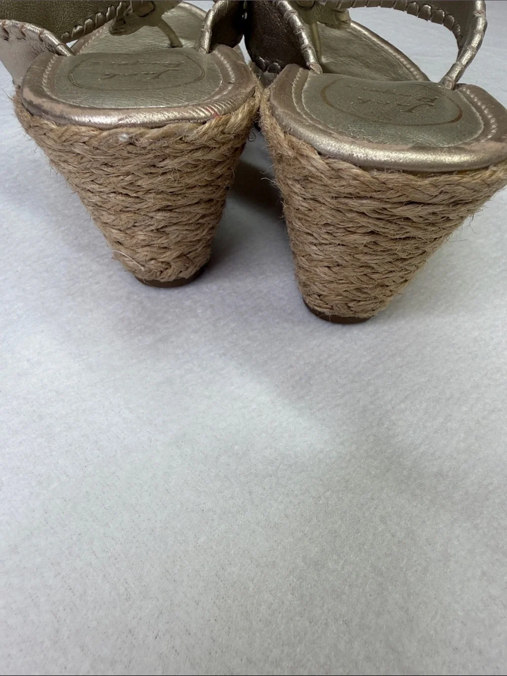 Jack Rogers Metallic Gold Wedge Sandals with Crochet Detail